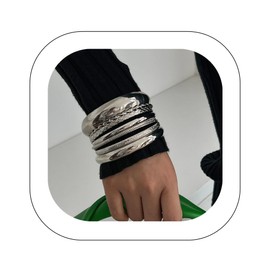 Asphinien Punk Metal Bangle Bracelets Set Chunky Wide Bracelets Carved Bangles Stackable Dainty Gold Bracelet Exaggerative Plain Textured Bangle Accessories for Women (Silver 8pcs)