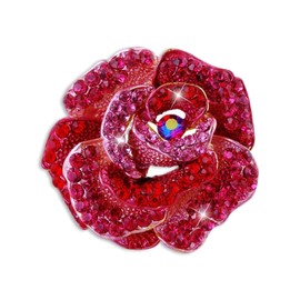 Women's Enamel Crystal Rose Flower Brooches Elegant Rhinestone Floral Statement Brooch Pins Fashion Jewelry Accessories for Women Girl Gift Gold (Red)