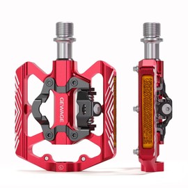 Mountain Bike Pedals - Dual Function Flat and Clipless Pedal - Bicycle Pedals with Reflectors Clipless Compatible, Platform Pedals for BMX Spin Exercise Peloton Trekking Bike (RED)