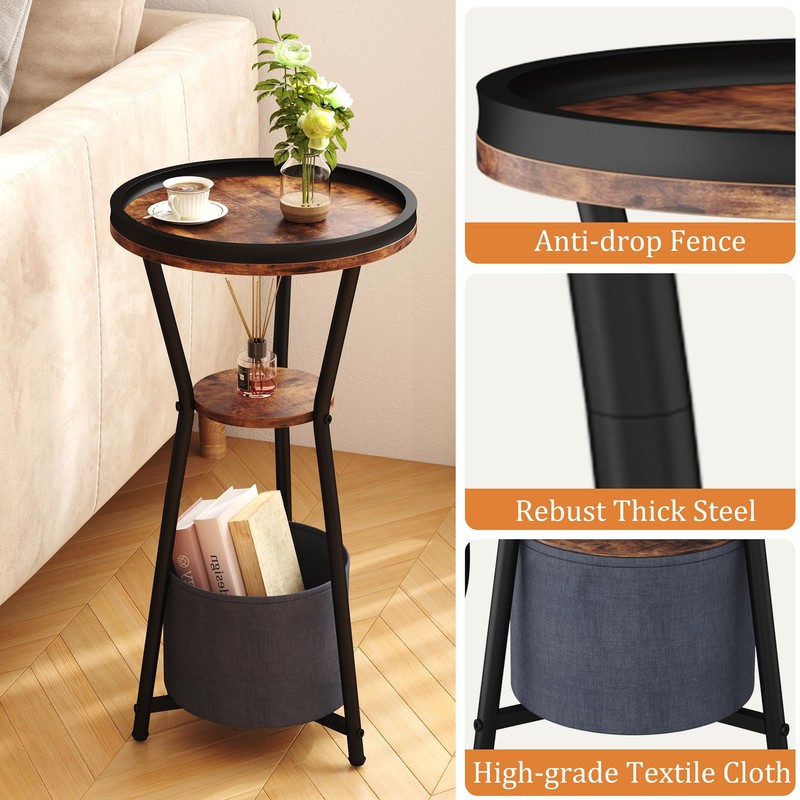 Yusong Round Side Table, Small Drink Table for Small Spaces,