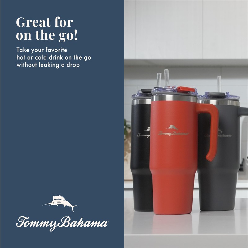 Tommy Bahama Vacuum Insulated Water Bottle with Straw - Double-Wall