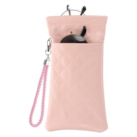 PATIKIL Double Eyeglasses Case, Leather Soft Glasses Cases Portable Sunglasses Pouch Organizer with Carrying Strap for Women Man Glasses Organization, Pink