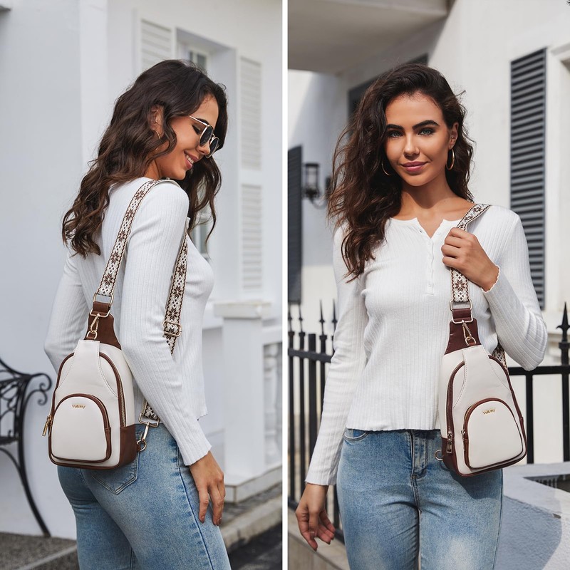 Vulkitty Sling Backpack Chest Bag for Women PU Leather Trendy