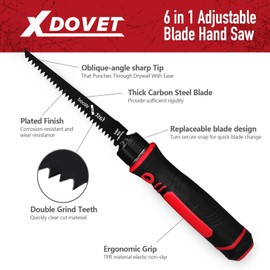 XDOVET 6-In-1 Multi Blades Hand Saw, 6 Inch Drywall Saw Jab, Hand Saw with 2 Drywall and 2 Bi-Metal and 2 Wood Blades, for Cutting Drywall, Wood, Sheetrock, Plastic, Blade Quick Change Mechanism
