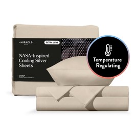 Miracle Made Extra Luxe Soft Cooling Bed Sheet Set, 4-Piece, Silver-Infused Cotton Fabric, Breathable Bedding for Hot Sleepers, Queen Size, Sand