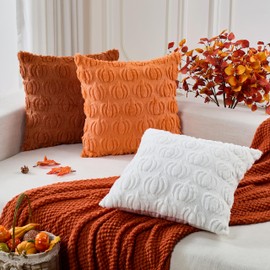 Fall Pillow Covers 18x18 Set of 2 Fall Decorations Rust Thanksgiving Autumn Harvest Pumpkin Decorative Throw Pillow Cases Soft Plush Faux Fur Cushion Covers for Sofa Couch Bed Chair Living Room Decor
