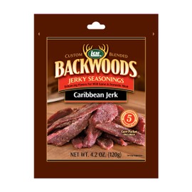 LEM Products Backwoods Caribbean Jerk Jerky Seasoning, Ideal for Wild Game and Domestic Meat, Seasons Up to 5 Pounds of Meat, 4.2 Ounce Packet with Pre-Measured Cure Packet Included