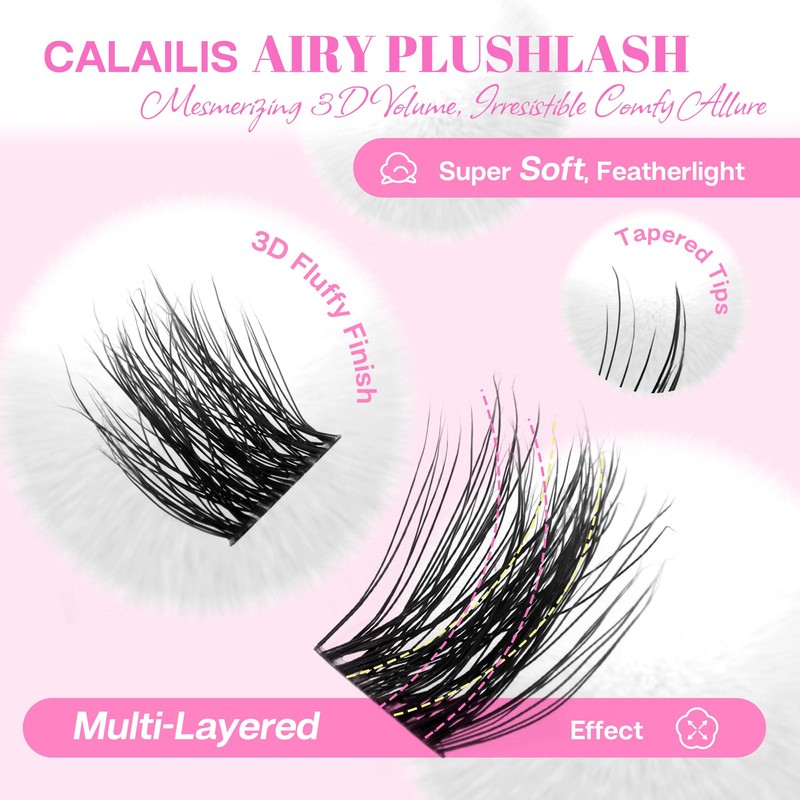 CALAILIS Lash Clusters Wispy 3D Fluffy Cluster Eyelash Extensions 96Pcs