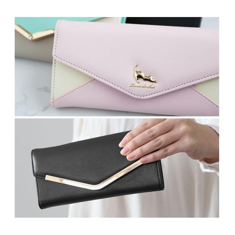 Long Wallet, V-shaped Bijou Letter Plate, Cat, Long Wallet, JW0171.