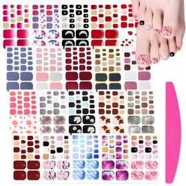 SILPECWEE 20 Sheets Adhesive Toenail Polish Wraps Stickers Flower Marbling Toe Nail Strips Decals for Toes Manicure Accessories for Women 1Pc Nail File