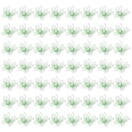 PATIKIL 50Pcs Butterflies for Crafts, 1" Mesh Wire Glitter Butterfly Organza Butterflies for DIY Craft Home Decor Clothing Wedding Decoration, Light Green