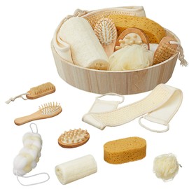 Cepewa Wellness Care Set 8-Piece Nail Brush Small Shower Flower Sponge Back Sponge Lufa Sponge Cucumber Exfoliating Back Scrubber Small Hair Brush Massage Brush with Rounded Nubs