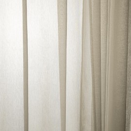 Topfinel Gardinen Beige Vorhang Halbtransparent Ösen Vorhänge Leinenoptik Gardine Schals Kurzstore Ösengardinen 2er Set 140x145 cm Deko für Küche, Flur, Klassenzimmer, Sheer Curtains Transparent