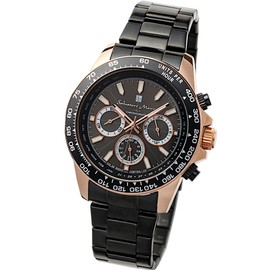 Salvatore Marra PGBK Men's Radio Solar Watch, Business, Analog, Quartz, Waterproof (Pink Gold, Black) with Cross, pink gold x black, Bracelet Type