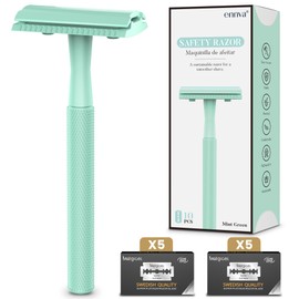 ENNVA Double Edge Safety Razor, Single Blade Razor with 10 Blades, One Blade Razor for Women, Razors for Men One Blade, Reusable Razor Women, Metal Safety Razor Kit, Free of Plastic - Mint Green