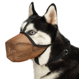 Mayerzon Dog Muzzle, Soft Mesh Muzzles for Large Medium Small Breed Labrador Retriever Husky Beagle Poodle, Adjustable Dog Mouth Guard for Scavenging Licking Grooming, with Matching Collar(XXS, Brown)