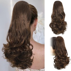 Taifeng 18Inch Ponyatil Extension,Clip on Ponytails for Women,Long Wavy Claw Clip Ponytail Extensions,Synthetic Layered Pony Talis Hair Extensions(Color:Medium Brown)