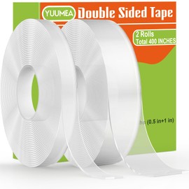 YUUMEA Double Sided Tape, Nano Mounting Tape Heavy Duty (2 Sizes, Total 400 INCHES), Clear Two Sided Wall Tape, Removable Picture Hanging Adhesive Tape Strips, Poster Carpet Tape for Home Office Car