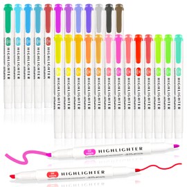 Gelanty Highlighters Pens, 25 Colors Highlighter Markers, Dual Tip Cute Aesthetic Stationery for Colouring, Underlining, Highlighting, Note-Taking, Journals