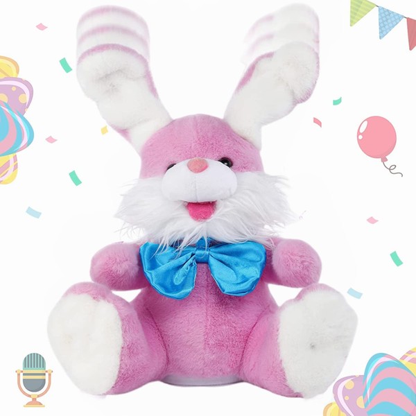 Talking Bunny Repeats What You Say Recording Toys Easter Rabbit Peek-A Boo Toys with Children Song Plush Stuffed Animal Interactive Electronic Pet Toy with Floppy Ears for Girls Boys Baby Kids Gift
