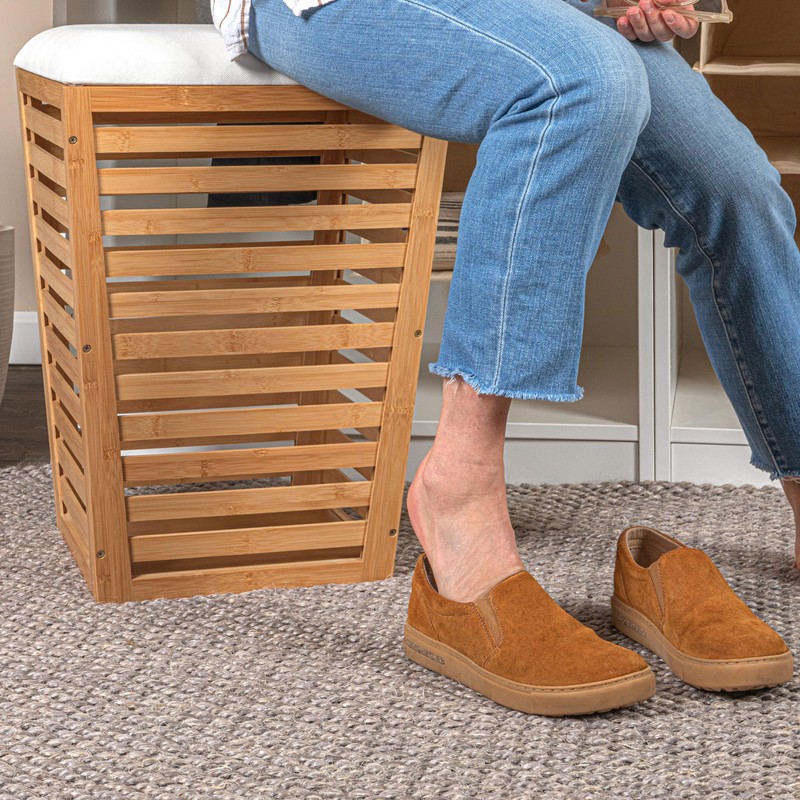 Household Essentials Slatted Natural Bamboo Hamper with Cushioned Lid and
