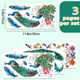 INFUNLY 3 Sheet Blue Peacock Rub on Transfers for Crafts 6x12 Flower Furniture Stickers Vintage Floral Transfer Decals Waterproof for Wood Glass Scrapbook DIY Paper Home Decor
