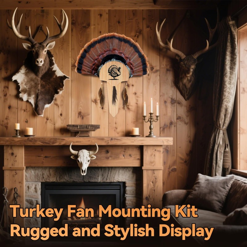 2 Pack Turkey Fan Mount Kit Wooden Wall Mounted Turkey