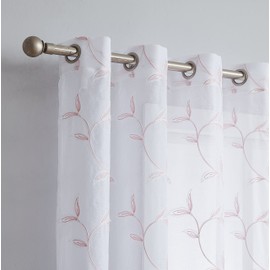 LINENZONE Floor to Ceiling Curtains for Extra Wide Windows. Sheer White Curtain Room Dividers Have Pink Blush Leaf Embroidery. Modern Decor Living Room Curtains. (Maria 108 x 100 Blush)