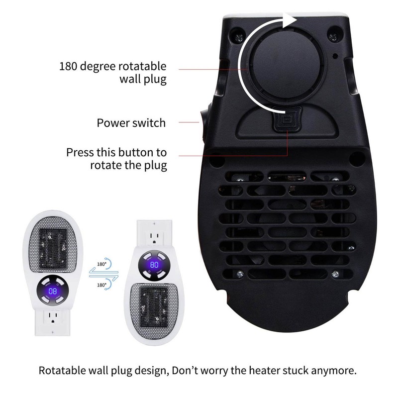 Portable Heater LED Display PTC Wall Outlet Electric Timer for