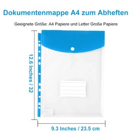 Document Wallet A4 Filing, Pack of 12 Expandable Folders Folder System, 11 Hole Edge Document Folder A4 with Press Stud and Label Pocket, Waterproof Folder Organiser