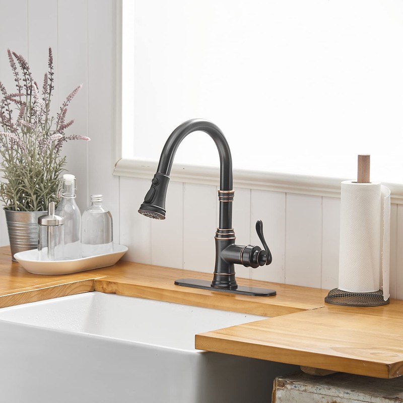 BATHFINESSE Kitchen Faucet, Oil Rubbed Bronze Finish, 360 Degree Swivel,