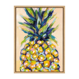 Kate and Laurel Sylvie Pineapple Study No 2 Framed Canvas Wall Art by Rachel Christopoulos, 18x24 Natural, Abstract Kitchen Art Wall Décor