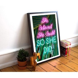 She Believed She Could So She Did, Neon Lights Sign, 1 Set 18 x 24 Inches Poster Unframed
