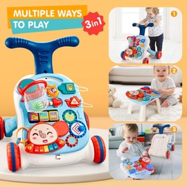 AuntyFey Baby Walker, 3 in 1 Push Walker Baby, Baby Walkers for Girls Boys, Baby Walking Toy for 1 Year old Learning to Walk, Sit to Stand Baby Walker, Baby Walker Push Toy, Walker Baby Girl 12 Months