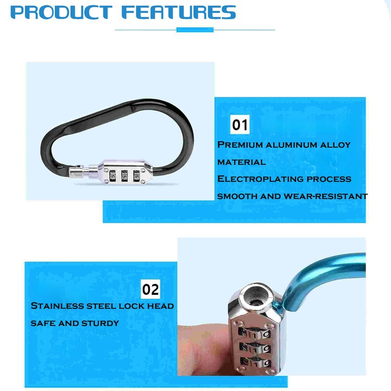 MyyYiTar 2pcs Large 3.8 inch Carabiner with Built-in 3-Digit Combination