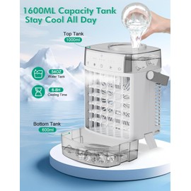 Smartale Portable Air Conditioners, Mini Evaporative Air Cooler with Remote, 3 Wind Speed & 2 Mist Mode, 7-Color Night Light, 2-4-8H Timer, 1600ML Water Tank Small Cooling Fan for Home Office Bedroom