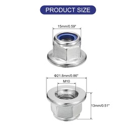 uxcell M10x1.5mm Flange Nylon Insert Lock Nuts, 12Pcs 304 Stainless Steel Metric Hex Lock Nuts Self Locking Nuts for Industrial Construction Fasteners