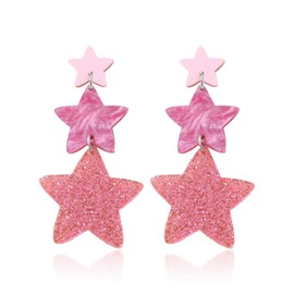Pink Star Earrings Hot Pink Earrings For Women Y3k Star dangle Earrings for Girls Pink Jewelry Gifts(A)