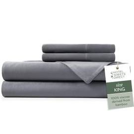 Hotel Sheets Direct 100% Viscose Derived from Bamboo Sheets King - Cooling Luxury Bed Sheets w Deep Pocket - Silky Soft - Dark Gray