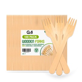 G4GADGET 100x Wooden Forks - Disposable Biodegradable Birch Wood Utensils for Parties, Picnics, Weddings, BBQs, and Events