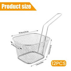 Pack of 12 French Fries Baskets, Deep Fryer Basket, Silver Fryer Basket for Serving, Small Stainless Steel Chip Basket with Handle, Serving Basket for Fries, Shrimps, Onion Rings