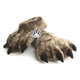Wild Ones Furry Animal Claw Slippers for Toddlers, Kids and Adults (Large Brown Timber Wolf)