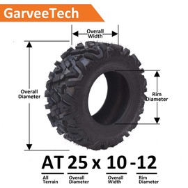 G‌arveeTech ‌Set of 2 UTV/ATV Tires 25x10-12 6PR Tubeless All-Terrain Tire - Off-Road, Rock, Sand & Street Use - Heavy Duty Puncture Resistant for Trail, Mud, Riding