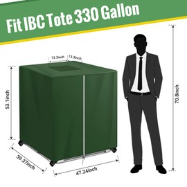 IBC Tote Cover with Zipper - Heavy-Duty 420D Oxford Fabric Waterproof 275/330 Gallon Tank Covers - Replacement Cover for Standard IBC Containers(Green, 47.24 x 39.37 x 53.1(inch))