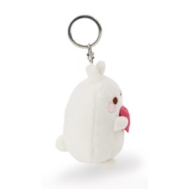 MOLANG Key Ring with Heart 8 cm White Plush Companion Cuddly Toy Pendant with Key Ring for Lanyard, Key Ring & Key Holder