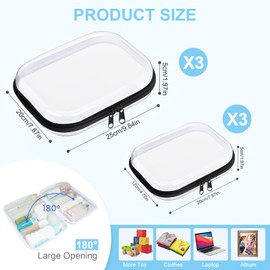 Kuabiz 6 Pcs Clear Hard Zipper Case Hard-Sided Premium Storage Case Plastic Clear Hard Shell Zipper Pouch Portable Travel Organizer Box for Building Blocks Puzzles Cosmetics Makeup Pencil (Blcak)