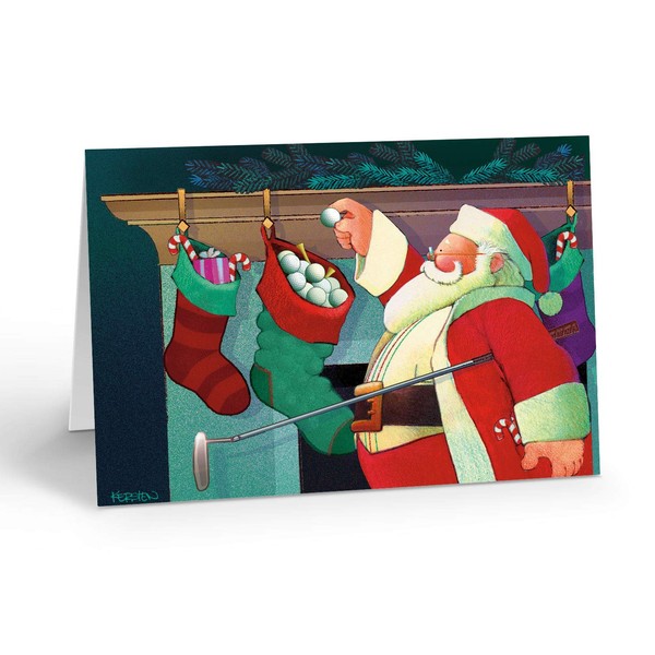 Golf Ball Stockings Christmas Card - 18 Golf Christmas Cards & Envelopes
