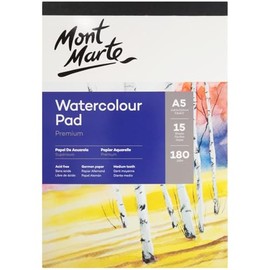 Mont Marte 180gsm German Paper 15 Sheet Watercolour Pad, A5 Size