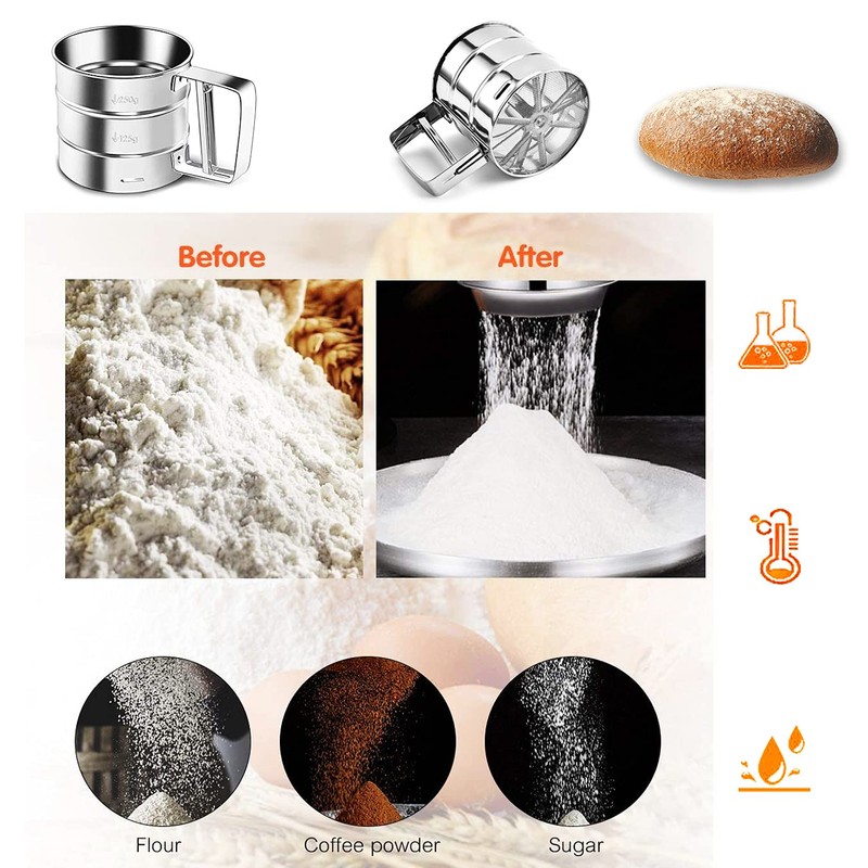 Flour Sieve, Cup Stainless Steel Mesh Flour Shaker, Baking Tool