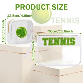 DMJRZTF 2 Pcs Tennis Snack Bags Team Gifts Cosmetic Makeup Bag with Chenille Letter Patch PVC Organizer Purse,Portable Zipper Waterproof Travel Storage Bag for Friends Women Girls